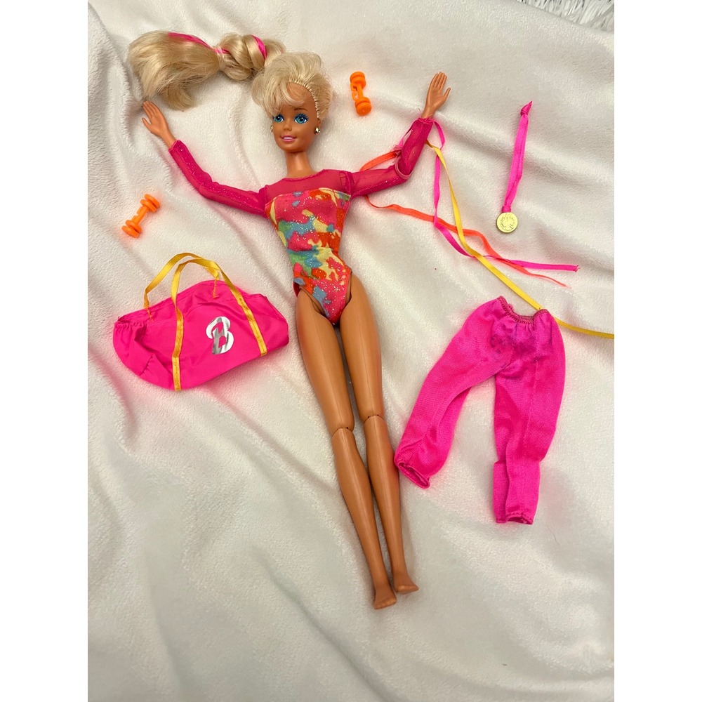 Vintage 1993 Mattel Working Out Barbie Doll Pink Leotard Gym Accessories 10786